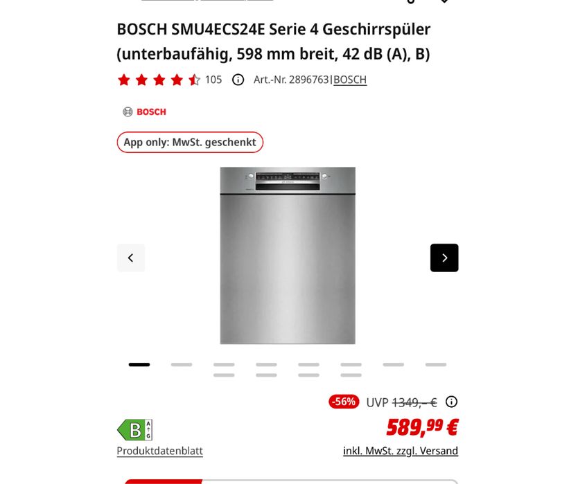 Mașină de spălat vase încorporabilă  Bosch SMU4ECS24E/51