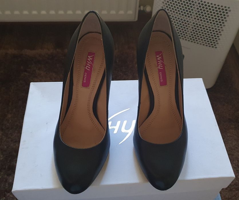 Pantofi cu toc din piele neagra Why Denis