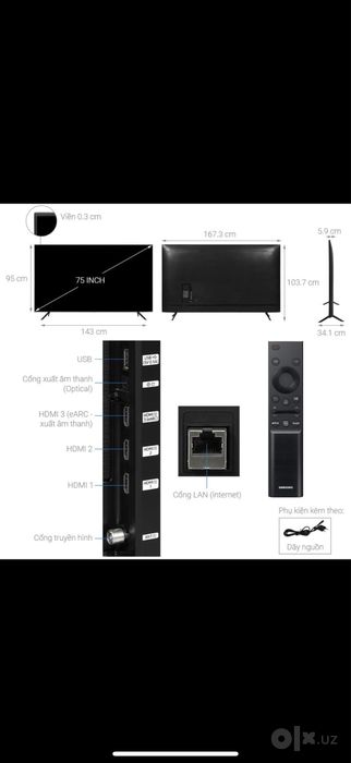 Samsung UE75AU7500UXCE, 75 dyuymli Crystal UHD 4K Smart TV