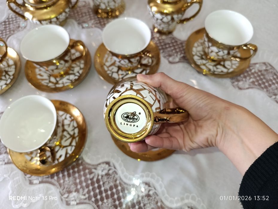 Чайный сервиз кофейный набор золотой мрамор