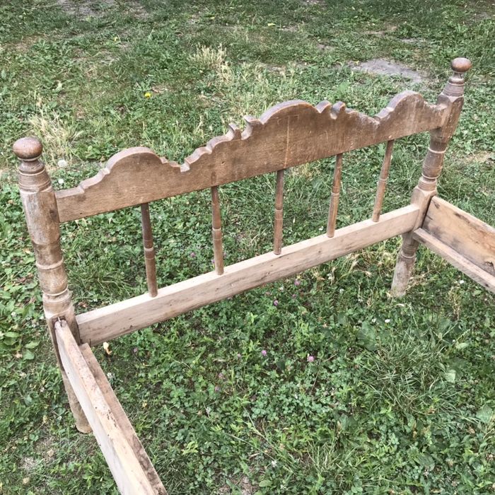 Антика!Автентично!1930 старо дъбово легло с красиви табли!180/120/84см