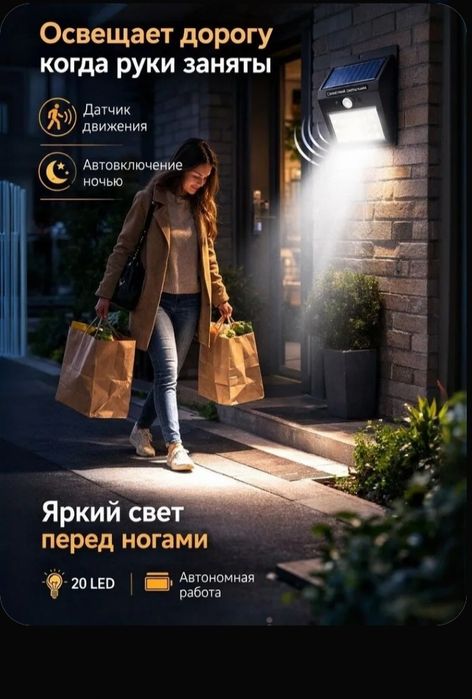 Лампа-прожектор с датчиком движения.Солнечная батарея