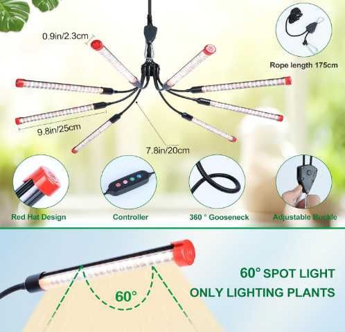 Висяща LED лампа за отглеждане на растения GroCruiser с 8 глави