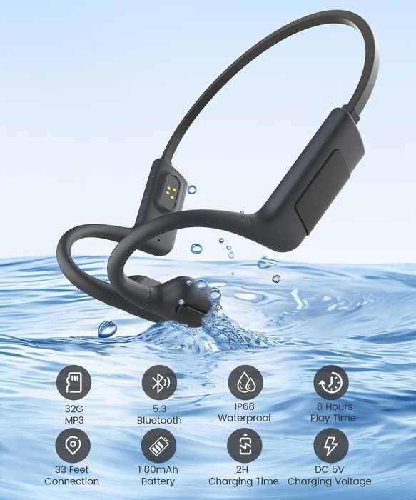 IP68 Monodeal слушалки с костна проводимост, Bluetooth 5.4, 32GB памет