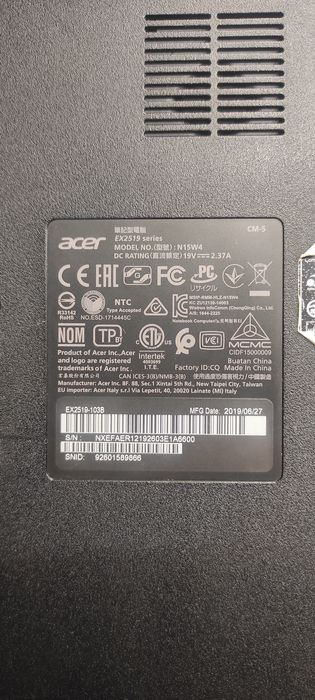 Nootbok Acer 500gb hhd