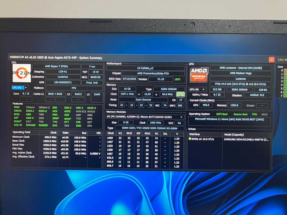 Laptop Acer Aspire 3 – Ryzen 7 / 16GB RAM / SSD – Perfect pentru școală și gaming ușor