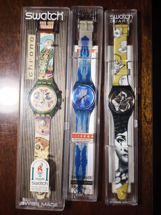 3 ceasuri de colectie Swatch SCG107 GZ118 NOS black and gold