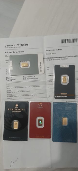 Vand Lingouri 1 gr 24k cu Certificat