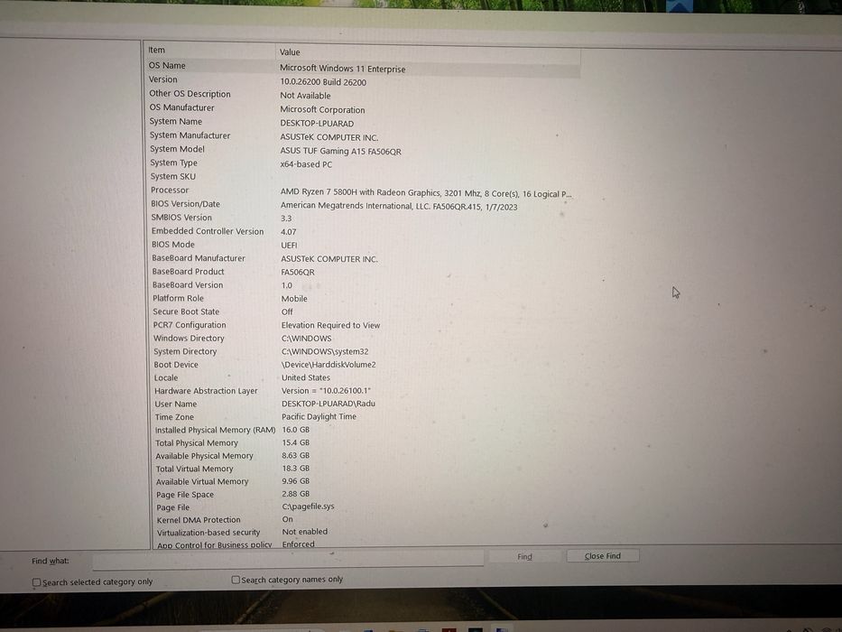 Asus TUF A15 R7 5800H RTX 3070