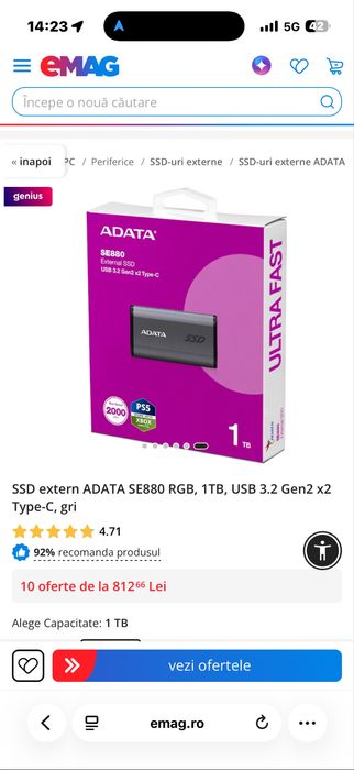 Ssd Extern  Adata 1TB-Sigilat
