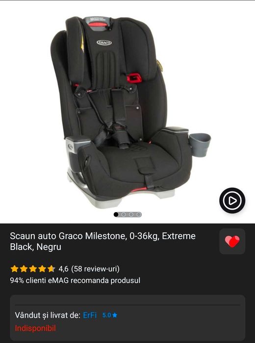 Scaun auto Graco Milestone, 0-36kg, Extreme Black, Negru