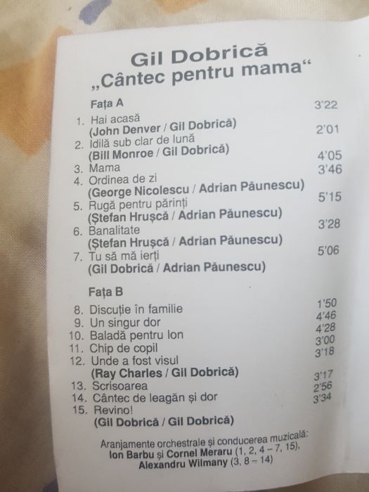 Gil Dobrica- Cântec pentru mama- caseta album nouă