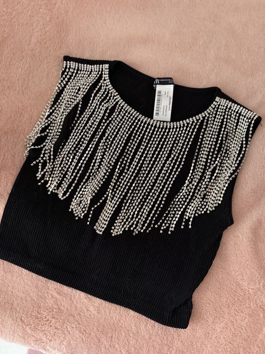 Чисто нова Тениска с камъни ресни