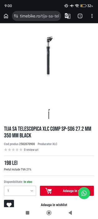 Vând tijă șa bicicletă aluminiu cu suspensie telescopică