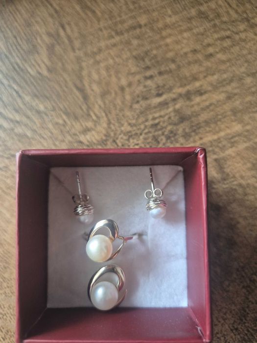 Естествени бели перли- комплект