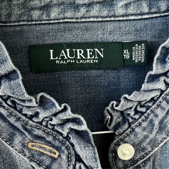 Vintage Ralph Lauren Ruffle-Trim Denim Shirt , Дънкова риза Размер XL