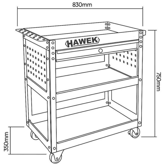 Kоличка за съхранение на инструменти с 3 рафта и 1 чекмедже HAWEK