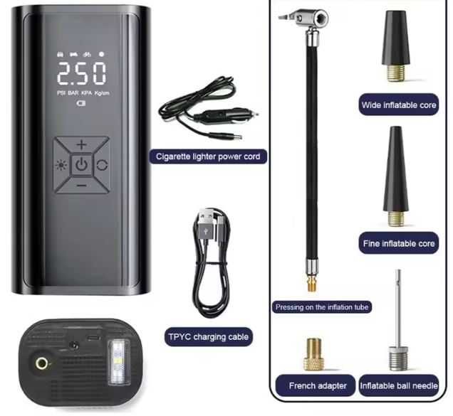 Pompa aer auto USB cu acumulator si lanterna diverse intrebuintari