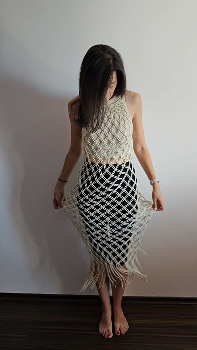 Плажна макраме туника с ресни ръчна изработка