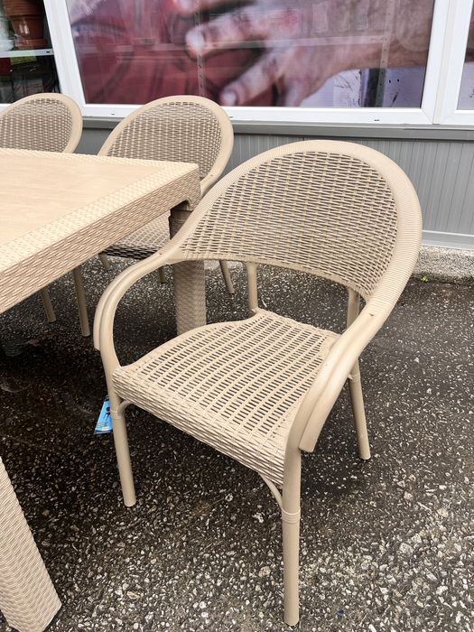 Градински комплект маса със столове ратан Бежав 90х150см