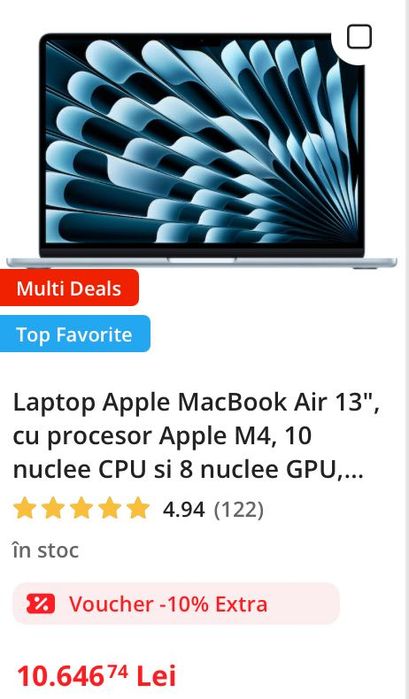 MacBook Air M4 16gb ram 256 ssd Nou.