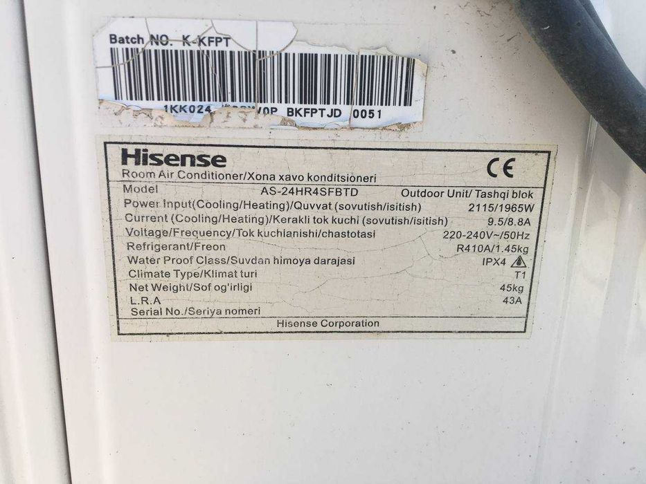 Hisense  konditsioneri sotiladi 24 talik