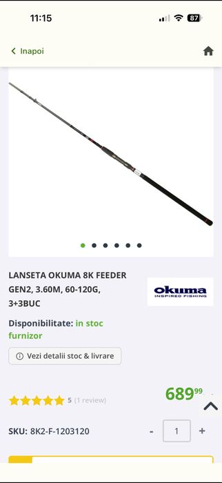 Lansete Okuma 8k 3.60 120gr Noi