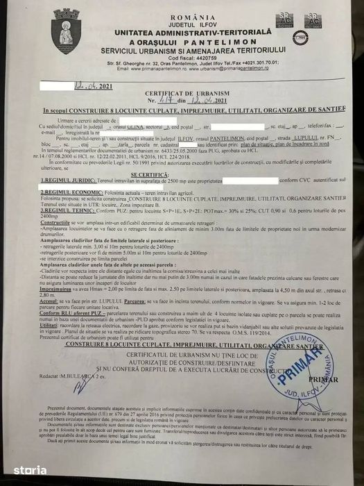Teren Case Individuale sau Duplexuri Oportunitate Padurea Cernica 300m