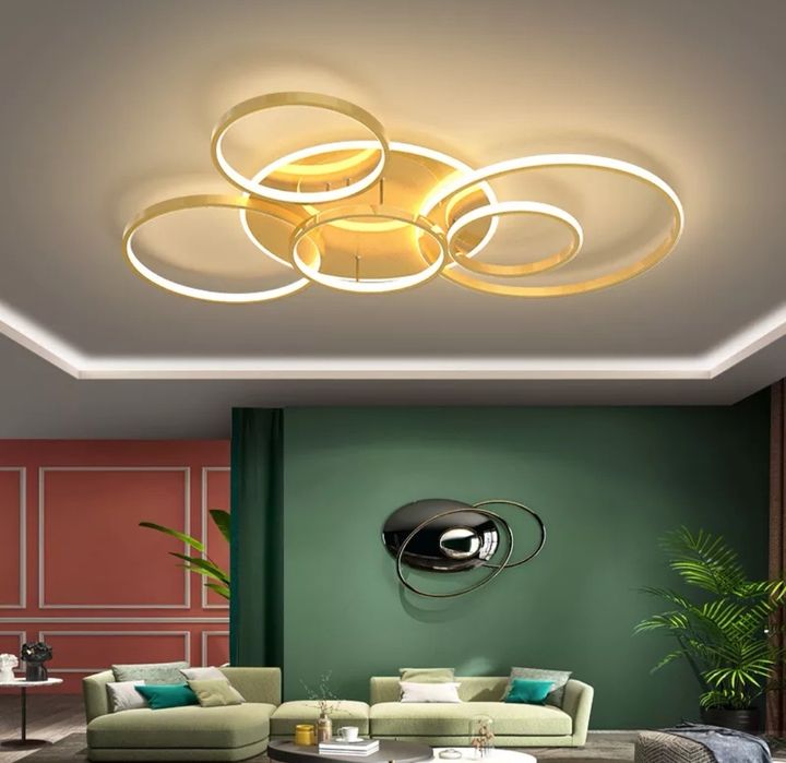 LED невисящи рингове 5бр+основа 140W дистанционно - бял, кафе, златист