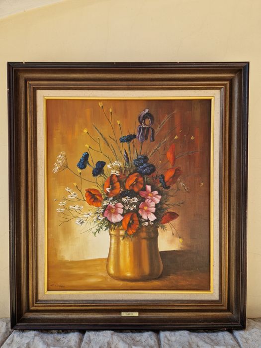 Натюрморт антикварен голям платно масло автор