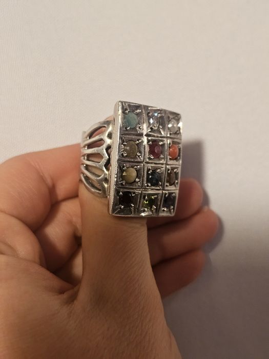 Inel argint masiv vintage cu pietre semiprețioase