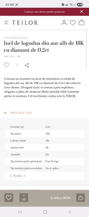 Inel de logodna Teilor 18k cu diamant