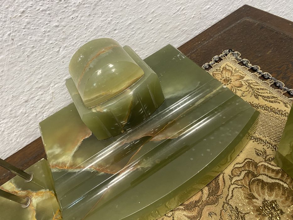 Винтидж италиански комплект от оникс стопери за книги с мастилница