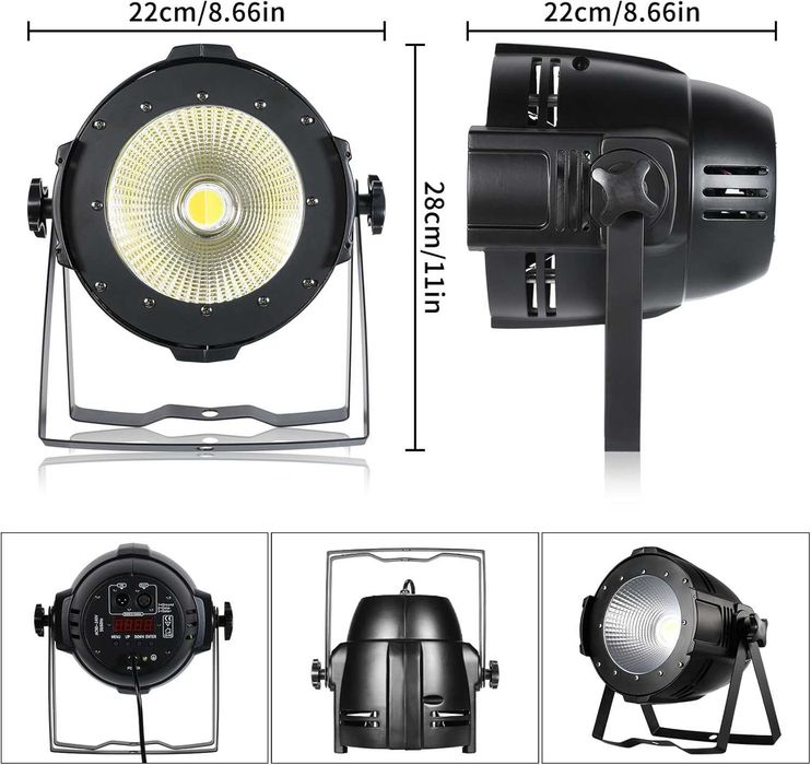 Lumină de scenă COB Par de 100 W, alb rece/alb cald, far LED Par cu DMX512 Master Slave, spot stroboscopic