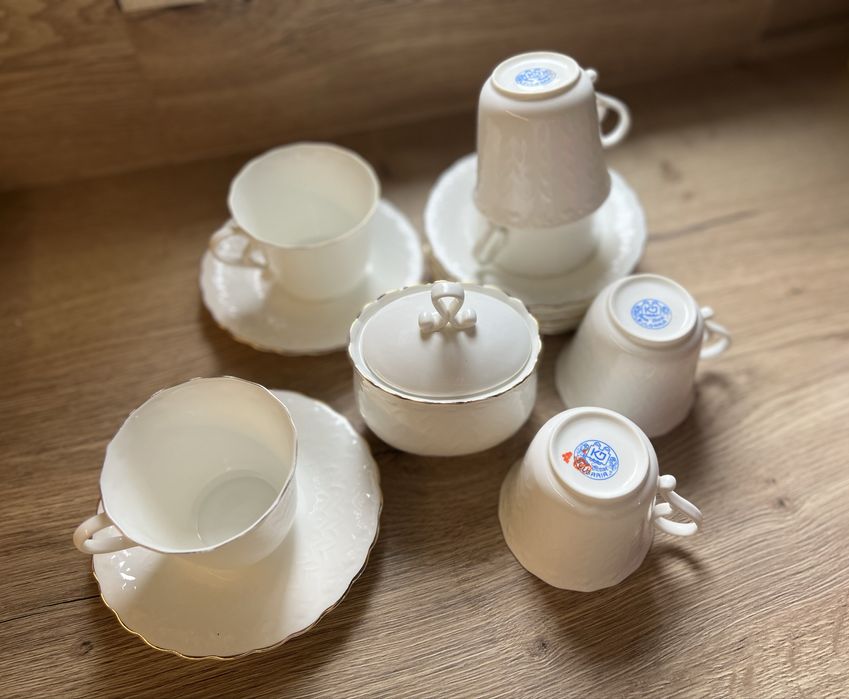 Костен порцелан Бонония Видин сервиз за кафе чаши захарница