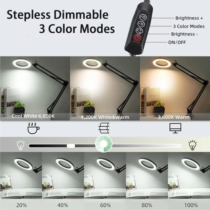 LED лупа с клипс и стойка 10X 72 LED - Димируема черна