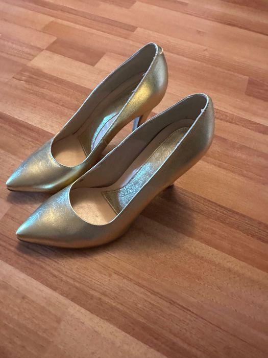 Pantofi piele naturala, aurii, Corvaris, marimea 40