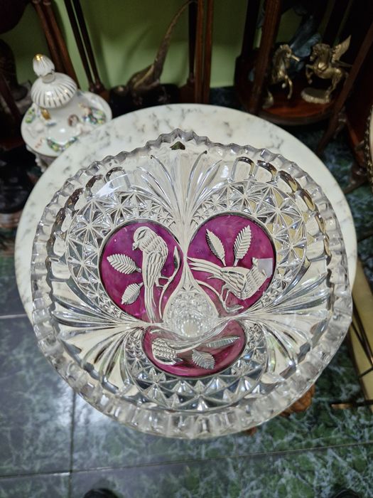 Прекрасна антикварна колекционерска немска кристална ваза