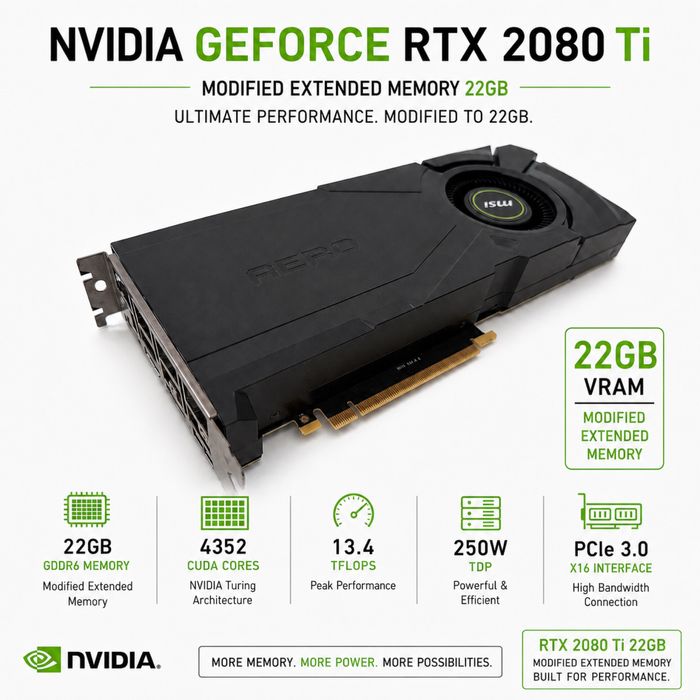 RTX 2080 Ti 22GB modificată – GPU AI / LLM / CUDA local