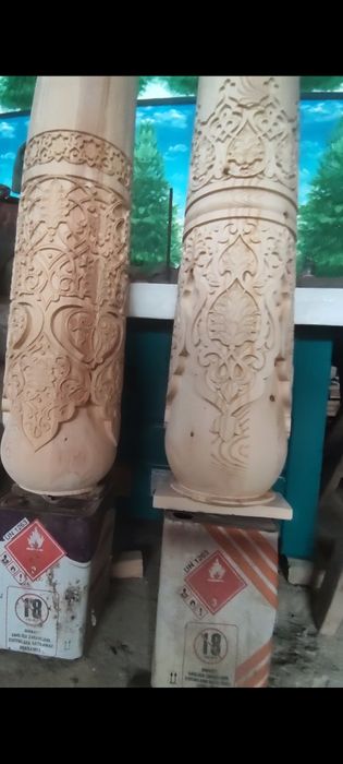 Milliy ustunlar tayyorlash hizmati yogʻoch ustunlar naqshli ustunlar
