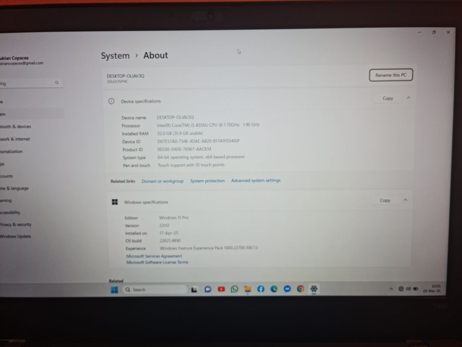 Lenovo ThinkPad T480 Intel I5 vpro 500GB  32GB RAM  stare FOARTE BUNA