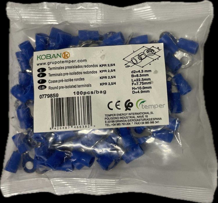 Kабелни обувки: накрайник Размер: d 4.3 mm изолирани, 100 броя в пакет