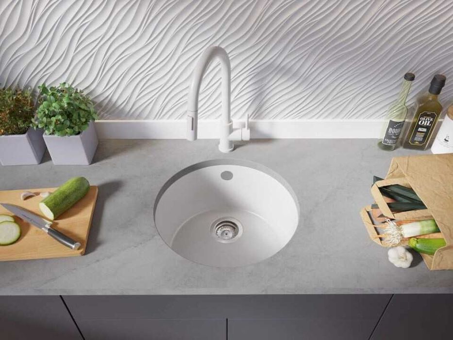 Бяла кръгла кухненска мивка за вграждане под плот Валета 50 460x460 мм