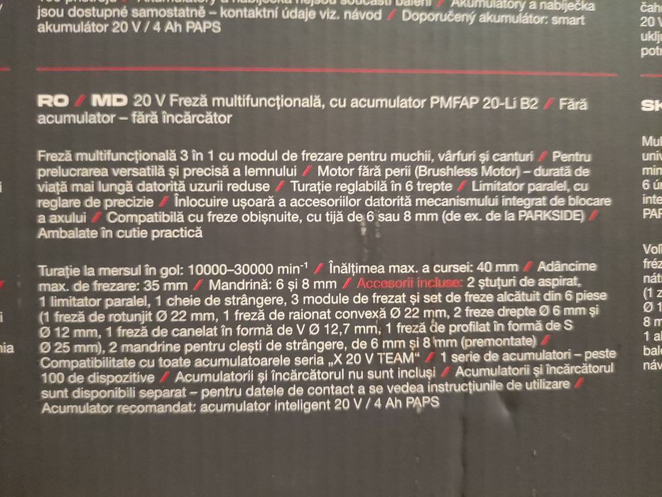 Freza multifunctionala pentru lemn Parkside Performance pe acumulator de 20 V