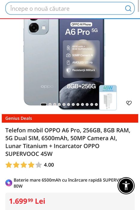 Oppo a6 pro 5G 8Gb/256 GB titanium garanție 2 ani sigilat nou