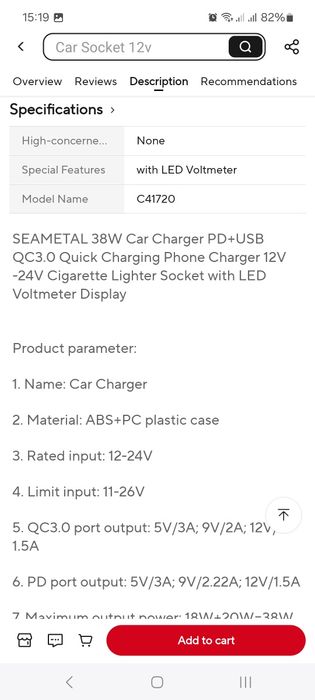 Incarcator telefoane la bricheta auto cu voltmetru