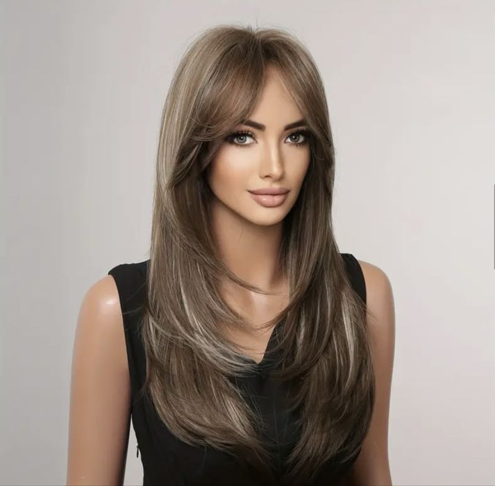 Дълга коса - Перука - Естествен вид , цвят кафяв 55см , Плътност 150%