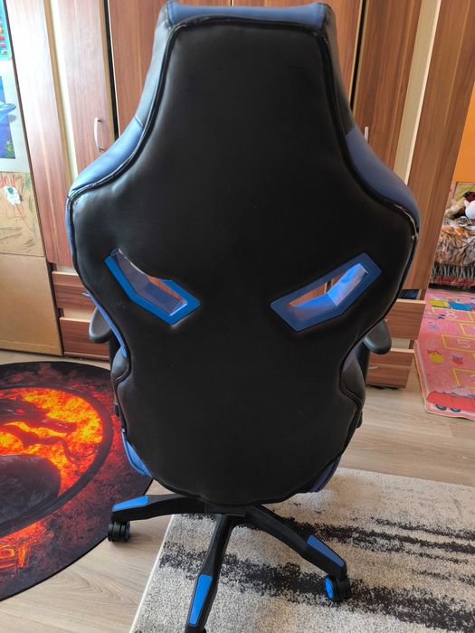 scaun de gaming, albastru cu negru