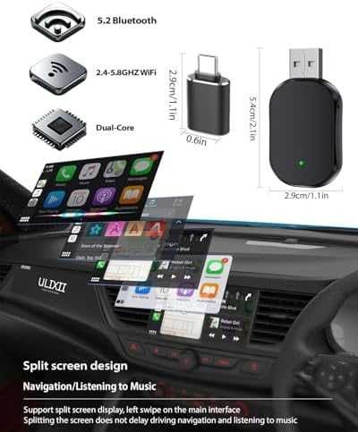 Нов Безжичен Apple CarPlay адаптер WiFi Bluetooth Plug & Play кола