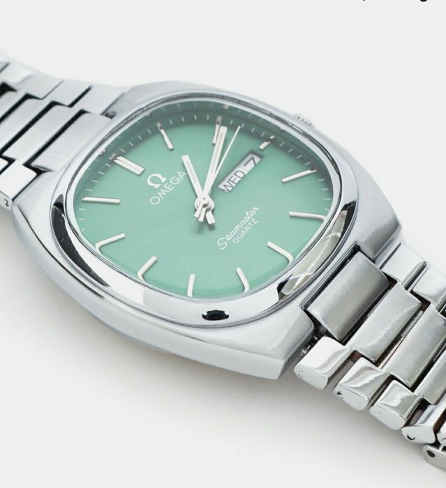 Omega Seamaster Quartz – Original Shveysariya soati, yashil dial, vint